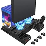 EEEKit PS4 Vertikaler Ständer Kühlung Lüfter, Vertical Stand Standfuß mit Lüfter, 2 PS4 Controller Ladesation, USB Hub & 12 Spiele Lagerung, Kompatibel mit Playstation 4/PS4 Slim/PS4 Pro