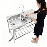 Ukkajovlex Freistehend Spültisch Camping Spüle Edelstahl Spültisch mit Unterschrank 75 x 40 x 75cm Waschbecken Outdoor 360° Wasserhahn Multifunktions Waschtisch Edelstahl Einfach Zu Montieren