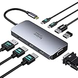 Docking Station 2 Monitor, USB C Hub 8 in 1 Laptop Dockingstation DisplayPort Adapter Mit Dual 4K HDMI DP VGA PD100W USB 2.0 USB C Daten,USB C Multi Monitors für Dell Lenovo Yoga Thinkpad Huawei