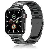 QAZNZ Metall Kompatibel mit Apple Watch Armband 45mm 44mm 49mm 42mm,Herren Edelstahl Metall Ersatz Armband für Ultra/Ultra 2,iwatch Series 9/8/7/6/5/4/3/2/1,SE(42mm 44mm 45mm 49mm,Schwarz)