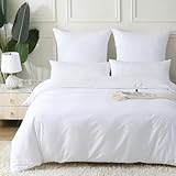 MILDLY Satin Bettwäsche 155x220 Baumwolle,100% Langstapelige Baumwolle Seidig Luxus Bettzeug, ÖkoTex Zertifiziert & für Allergiker Geeignet, 1 Bettbezug 155x220 & 1 Kissenbezug 80x80,Weiß