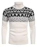 COOFANDY Norweger Pullover Herren Rollkragen Winterpullover Strick Winter Warm Weihnachtspullover Weiß S