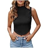 Sommer Damen Tanktop Einfarbige Rundhals Ärmellos Baumwolle Sexy Crop Tops Slim Fit Shirt Racerback Tanktops Frauen Rundhals Tank Top Oberteile Teenage Aesthetic Mädchen Shirt Bluse