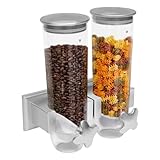 Müslispender Doppelt Wandmontage Cereal Dispenser 3L Lebensmittelspender Cerealienspender Doppelfass Für Müsli Cornflakes Süßigkeiten Haferflockenbehälter Snackspender Kunststoff 29*15*30cm (Silber)