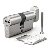 Bwintech 1 Stück 35T/35mm Euro Messingzylinder, 70mm Knauf/Schlüssel zylinderschloss mit 5 horizontalen Messingschlüsseln,Anti Picking,Anti Bohr,Anti Snap,Anti Bumping, Satin Nickel Finish