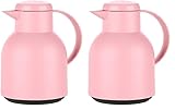 Emsa Samba Isolierkanne F40103 | 1 Liter | Kunststoff, Quick Press Verschluss | 100% dicht | 12h heiß, 24h kalt | Puderrosa (Packung mit 2)