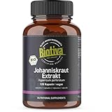 Johanniskraut Extrakt Bio 120 Kapseln - Hypericum perforatum - ohne Trennmittel - ohne Füllstoffe - Kontrolliert biologischer Anbau - Biotiva