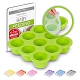 KIDDO FEEDO Silikon Babynahrung Aufbewahrung Behälter Zum Einfrieren Babybrei mit Silikondeckel - BPA-frei - 9 x 75ml - Gratis eBook mit Rezepten und Ernährungstipps - Grün