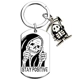 MigPio Gothic-Totenkopf-Schlüsselanhänger, lustig, positiv, Geschenk für Frauen, Männer, gruseliges Geistergesicht, Zuckerschädel, Geschenk für Mädchen, Halloween-Sachen, Edelstahl, Small