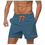 Ougelebo Badehose Herren Badeshorts Herren Kurz Männer Schnelltrocknend Schwimmhose Kurze Strandhose Swim Bade Shorts Man Pfauenblau L