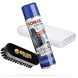 detailmate Set zur Reinigung und Pflege von Leder, Polster & Textilien | SONAX XTREME Polster-Reiniger 0,4L + Nuke Guys Bürste S + Mikrofasertuch