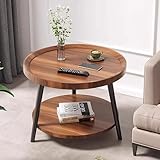 GFEMTH Beistelltisch Rund Holz | Beistelltische fürs Wohnzimmer | Couchtisch Klein mit 2 Ablage | Sofatisch H48x Ø50 cm Einfacher Aufbau | Wohnzimmertisch für Couch Sofa (Nussbaum)