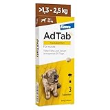AdTab Hunde Zecken- und Flohschutz ( 1,3 bis 2,5 kg), Kautablette tötet Zecken und Flöhe schnell ab und schützt einen Monat lang, leicht zu verabreichen (3 St. pro Packung)