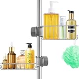 Feebee Duschablage ohne Bohren Edelstahl 2 Stück, Duscharegal Badezimmer Silber Shampoo Halterung für Dusche, Duschgelhalter Rostfrei Duschkorb Seifenhalter für Stange 18mm-27mm