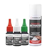 EVERGLUE Sekundenkleber dünn + mittel + dick à 20g + Aktivator 200ml - Industriekleber extra stark für die universelle Reparatur und Instandsetzung in Hobby Beruf und Haushalt