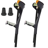 OUUTMEE gehstützen faltbar Krücken, faltbare unterarmgehstützen Schwarz, Gehstützen, Rehabilitationsübungen，Krücken für Erwachsene, Leichte Krücken Gehhilfen (x2 stück) Verbreiterte Anti-Rutsch-Füße