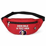 Kiwistar UG - Personalisierbare Bauchtasche rot - Lauftasche aus Nylon mit verstellbarem Gurt - für Sport, Wandern, Reisen und Camping - leichte Hüfttasche mit Reißverschluss und sicherem Fach