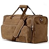 SHOWKOO Reisetasche für Reisen, 60 l, erweiterbare Canvas-Reisetasche, langlebig, Vintage, Weekender, Übernachtung, Handgepäcktasche für Herren, Heller Kaffee, Large-60L, Vintage