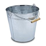 Deko Zinkeimer mit Holzgriff - Silber / 10 L - Metall Eimer zum Bepflanzen oder Transportieren - Gartendeko Blecheimer Ascheeimer Pflanzeimer Eiskübel Sektkühler