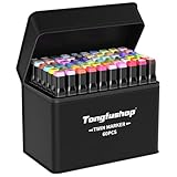 Tongfushop 60 Filzstifte, Marker Set, Twin Marker, Textmarker Stift Set für Studenten Manga Design und Zeichnen Skizzieren Malerei, Art Marker mit Schwarzer Tragetasche und Abstandshalter