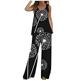 QJDFLL , zweiteilig, Bohemian Stil, lässig, bedruckt, Tank Top, ärmelloses Oberteil, lockere Hose mit weitem Bein, lange Hose, zweiteiliges Set 2(Weiß,M)