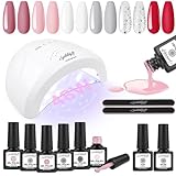 SPTHTHHPY Shellac Set Starterset mit Lampe 48W, 11 Stk. Gel Nagellack Set Starterset Top Coat Base Gel Gelnägel Starterset Geschenk für Frauen