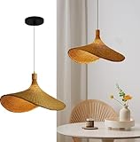 CNMKLM Boho Rattan Pendelleuchte Bambus Hängeleuchte Handgeflochtene Hängelampe Vintage Bauernhaus-Stil Gewebte Kuppel Lampenschirm Pendellampe Für Esstisch Esszimmer Kücheninsel(1 head/30CM)