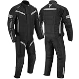 Vaster Moto Motorrad-Schutzanzug 2-teilig, für Herren Motorradjacke aus wasserdichtem Material CE-geprüfte Protektoren CE-geprüfte Schutzhose CE-geprüftes Schutzzubehör (Grau, 60)