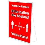 Aufsteller 'Verehrte Kunden - Bitte halten Sie Abstand - Vielen Dank!' für Theken, Tische, Kassen, Regale etc. (DIN A4)