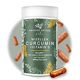 Mizellen Curcuma Kapseln Hochdosiert mit 185x höher verfügbarem NovaSOL Curcumin angereichert mit Vitamin D und C ohne Piperin 1 x 60 Premium Flüssig Kurkuma Kapseln Hochdosiert