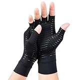 1 Paar Kupfer-Kompressionshandschuhe mit Riemen, beste Kupfer-infundierte Handschuhe für Frauen Rheuma und Männer, Arthritis & B7F0, Schwarz S, S