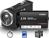 Delmodes Videokamera 2.7K Camcorder 56MP 16X Digitalzoom Vlogging Camera mit LED-Fülllicht für YouTube, 2.8' LCD Bildschirm Camcorder mit 32 GB SD-Karte, 2 Batterien