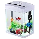 SANOSY Aquarium-Starter-Set, kleines Glas, Betta-Fischbecken für den Schreibtisch, Mini-Fischschale für Garnelen, Goldfische mit Filterpumpe, LED-Licht