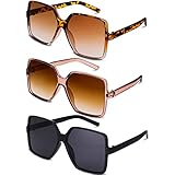 Fuyamp 3 Stück Rechteckige Übergröße Sonnenbrille Damen Herren Groß Brille, UV 400 Retro Quadrat Brillen Mode