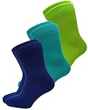 vitsocks Kinder Socken 98% BAUMWOLLE weich dünn lässig (3x PACK) Jungen und Mädchen, grün blau türkis, 31-34