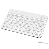 HMTDIYOU Tastatur für iPad/Air/Pro/Mini/ 10,9/10,2/9,7 Zoll, Kompatibel mit Windows/Android/iOS, QWERTZ Layout, Schlanke Deutsche Kabellose Bluetooth Tastatur, Weiß