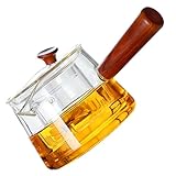 NOLITOY Hitzebeständige Glas teekanne mit Holzgriff Transparenter Teebereiter für Losen Tee Ergonomischer Anti verbrüh griff Hitze Kältebeständig für Zuhause und Büro