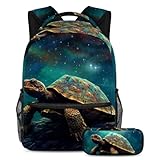 Schulranzen-Set - Blue Galaxy Turtle Starry 16 Rucksack mit Federmäppchen Combo, ideal für Schüler, Jungen und Mädchen, Blue Galaxy Turtle Starry, Größe L