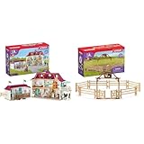 SCHLEICH 42551 Horse Club Lakeside Pferdehof, 192 Teile Spielset mit 2 Pferde Figuren & 42434 Pferdekoppel mit Eingangstor, für Kinder ab 5-12 Jahren, Horse Club - Zubehör