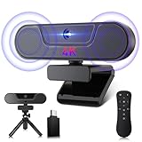 VIZOLINK V20 4K Webcam mit Mikrofon und Lautsprecher, Fernbedienung, Digitalzoom, 112°Sichtfeld, Autofokus, Plug&Play, UHD Streaming PC Webcam mit Abdeckung und Stativ für Videoanruf und Konferenz