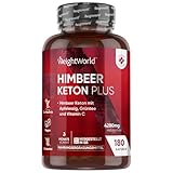 Himbeerketon Plus - 4280mg pro Portion - 180 vegane Kapseln mit Vitamin C, Grüner Tee Extrakt, Apfelessig & Apfelpektin Pulver - 3 Monate Vorrat - Raspberry Ketone Plus - WeightWorld