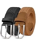 YOUCHAN 2er-Pack Gürtel für Damen und Herren Gürtel Elastische Flechtgürtel 3,3 cm Stretchgürtel mit Verstellbarer Dehnbarer Stoffgürtel Unisex Schwarz + Braun 120 cm