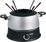 Tefal EF3000 Fondue Base Ronde|1200 Watt| mit 6 farbigen Gabeln| Für jede Fondueart: Öl, Käse, Schokolade| mit Spritzschutz| regelbarer Thermostat| einfache Reinigung| Silber/Schwarz