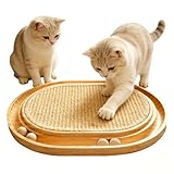 Tmefoy Sisal Kratzbrett, 2 in 1 Katzen Spielzeug, Massives Kiefernholz & Natürliche Sisal Pad, 43x33x3cm Kratzmatte für alle Katzen Spielen, Entspannen
