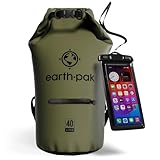 Earth Pak Dry Bag – Wasserdichter Packsack mit Reißverschluss Tasche, Schultergurt und wasserfester Handyhülle – Ideal beim Kajak Fahren, Camping, Angeln, Bootfahren und Rafting (Grün, 10L)