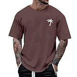 Oversize Herren T-Shirt Sommer Rundhals Kurzarm Palm Baum Print Baumwollhemd Basic Bodybuilding Bequeme Passform Hawaiian Beach Herren T-Shirt, 01 Braun, XL