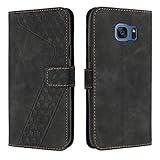 OKZone Kompatibel mit Samsung Galaxy S7 Edge Hülle, Handyhülle Samsung S7 Edge, PU Leder Tasche Wallet Schutzhülle Flip Cover Klappbar Brieftasche Etui mit Magnet Kartenfach TPU Lederhülle (Schwarz)