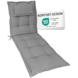 Herlag Liegenauflage AVA 190x60x9cm | Extra Dickes Liegepolster 9cm mit Kopfpolster | Polsterauflage für Gartenliege mit Deluxe-Komfort | Öko Tex 100 | Grau