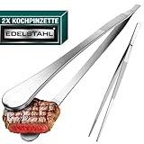 4happy Kochpinzette - 2 Stück Kochpinzette Edelstahl Set, runde Grillpinzette zum Kochen und Braten + spitze Küchenpinzette zum Dekorieren, Pinzette Küche 30 cm