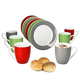 MamboCat Variant Trio 12tlg Frühstücksset I Je 6x kleine Teller & Kaffeebecher 350ml, Höhe 10,3cm für 6 Personen I Tasse, Kuchenteller I Porzellan-Geschirr für Frühstücks- & Kaffeezeit